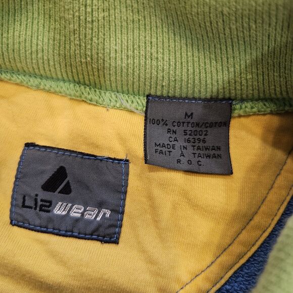 Vtg Lizwear Liz Claibirne Colorblock Sweatshirt Womens M Green Blue Collared - Picture 7 of 9